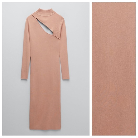 NWT. Zara Dusty Pink Cut Out Knit Dress. Size M. - Picture 5 of 7